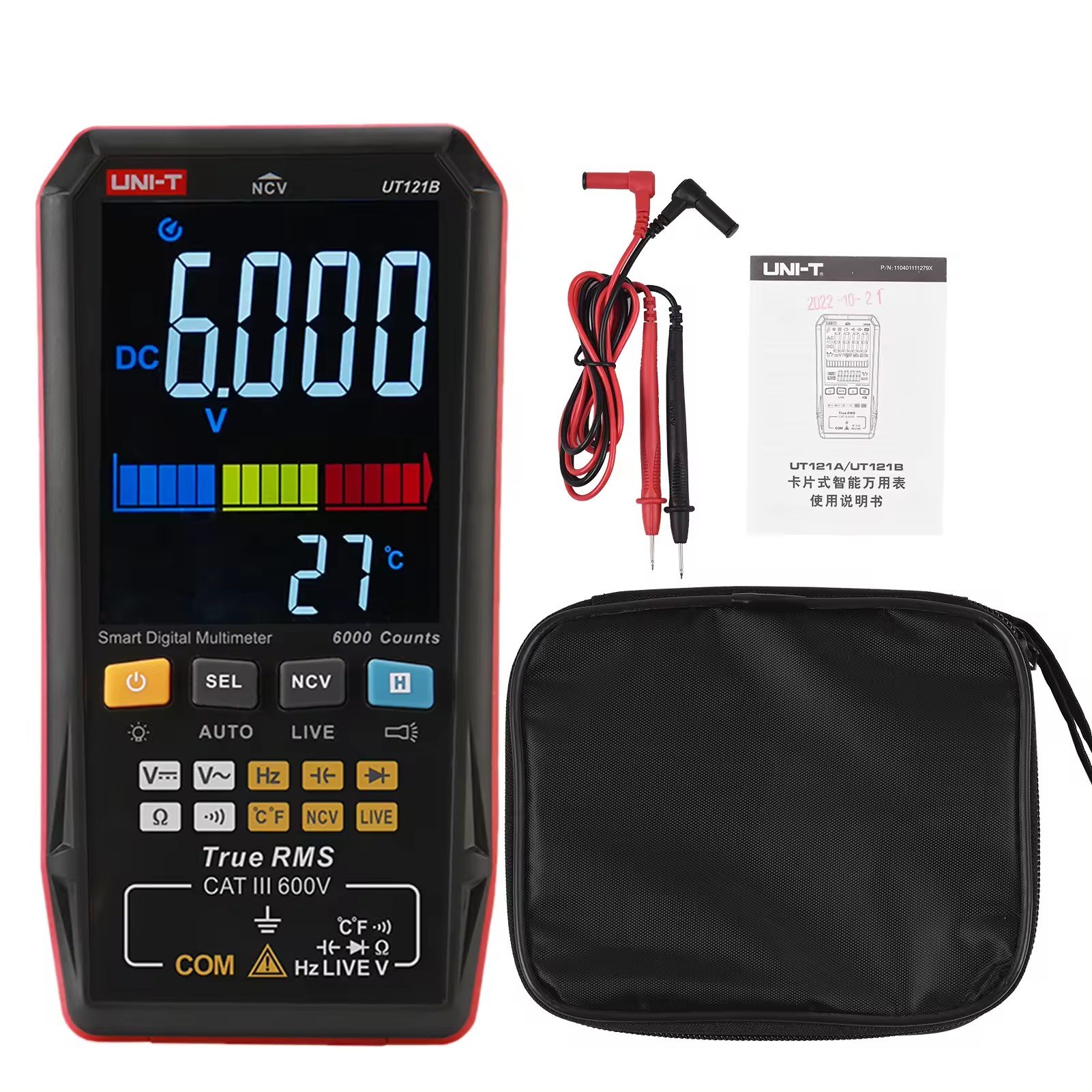 UNI-T UT121B Mini Portable Universal Tester Voltage Meter with Flashlight 3.3 "LCD Backlight Smart Digital Multimeter