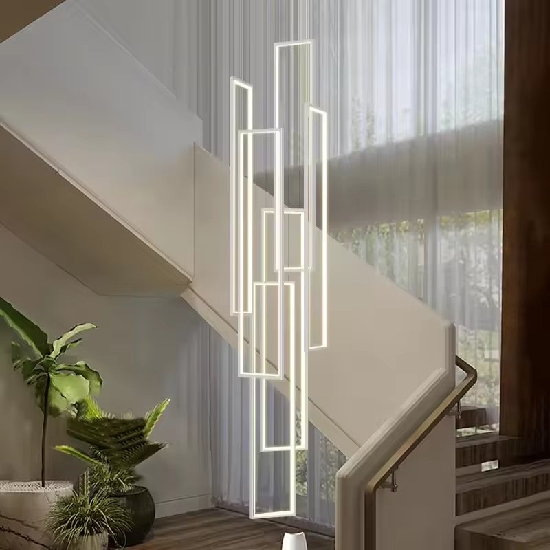 Art Design High Ceilings Acrylic square Pendant Light Large Staircase Living Room Luxury Led Modern Chandelier