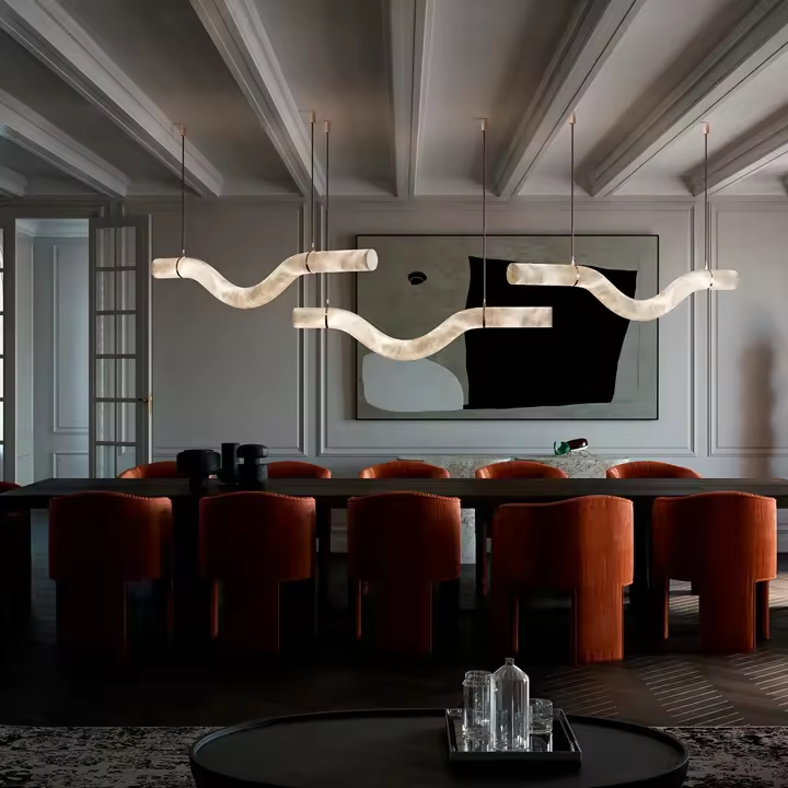 Strip Alabaster Living Room Minimalist Lamp Dining Room Plaster Chandelier Decorative Led Pendant Lights
