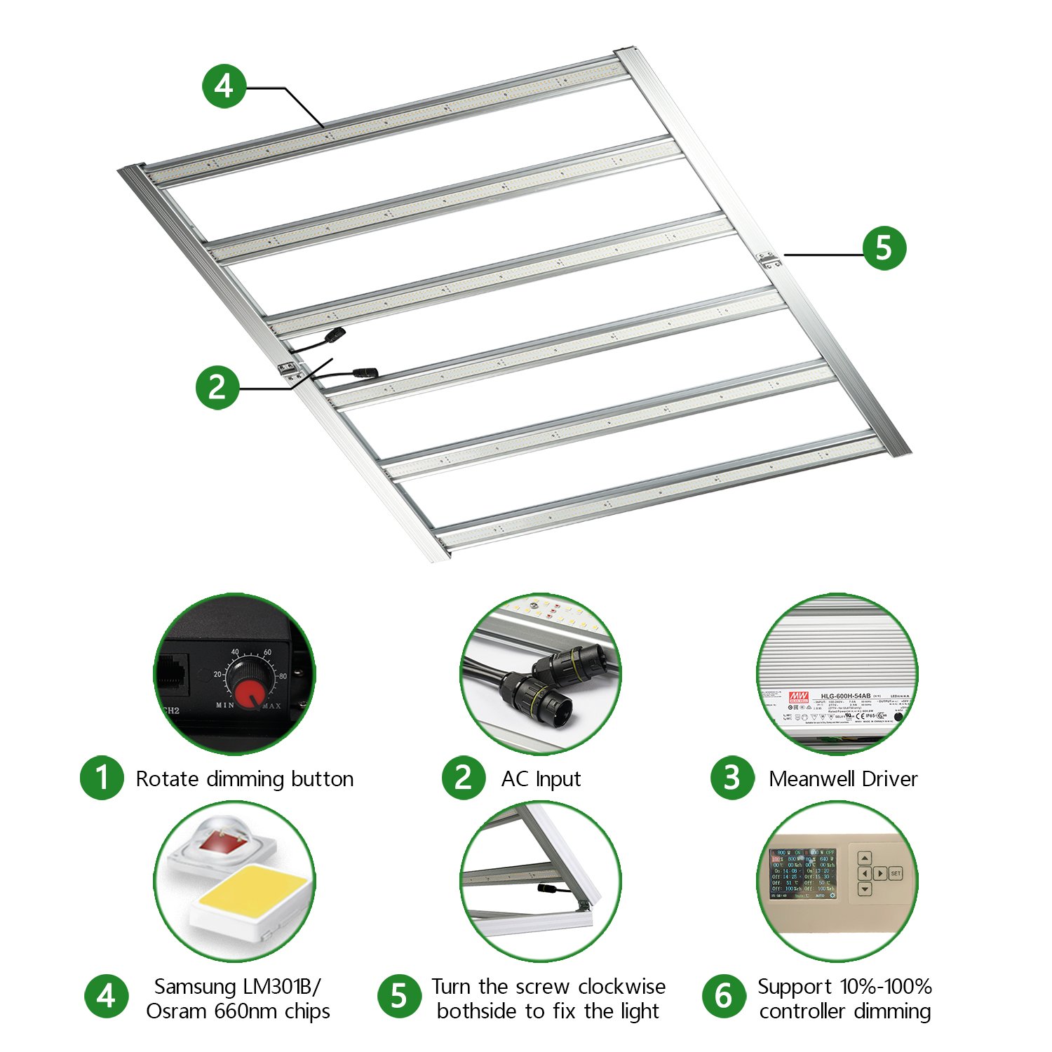 In Stock 720W Led Grow Light 6 Bar Smart Rj Controller 281B Light Source 6FT Full Spectrum Grow Light