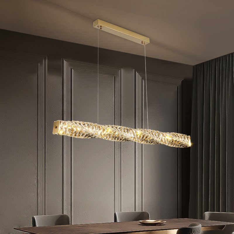 HFBH Kitchen Island Decorative Rectangle Long Metal BAHE Led Hanging Restaurant bar Modern Gold K9 Crystal Chandelier