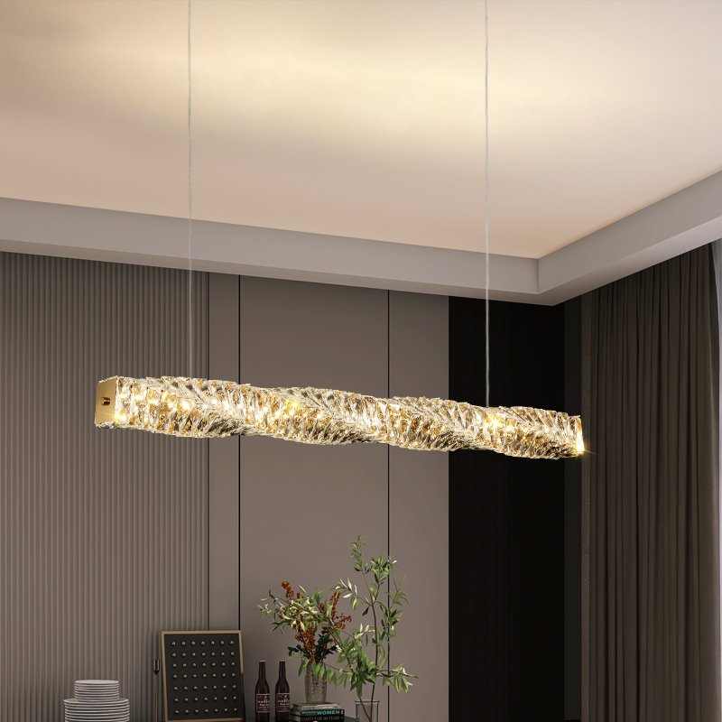 HFBH Kitchen Island Decorative Rectangle Long Metal BAHE Led Hanging Restaurant bar Modern Gold K9 Crystal Chandelier