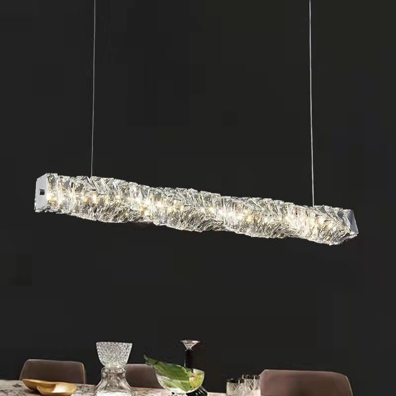 HFBH Kitchen Island Decorative Rectangle Long Metal BAHE Led Hanging Restaurant bar Modern Gold K9 Crystal Chandelier