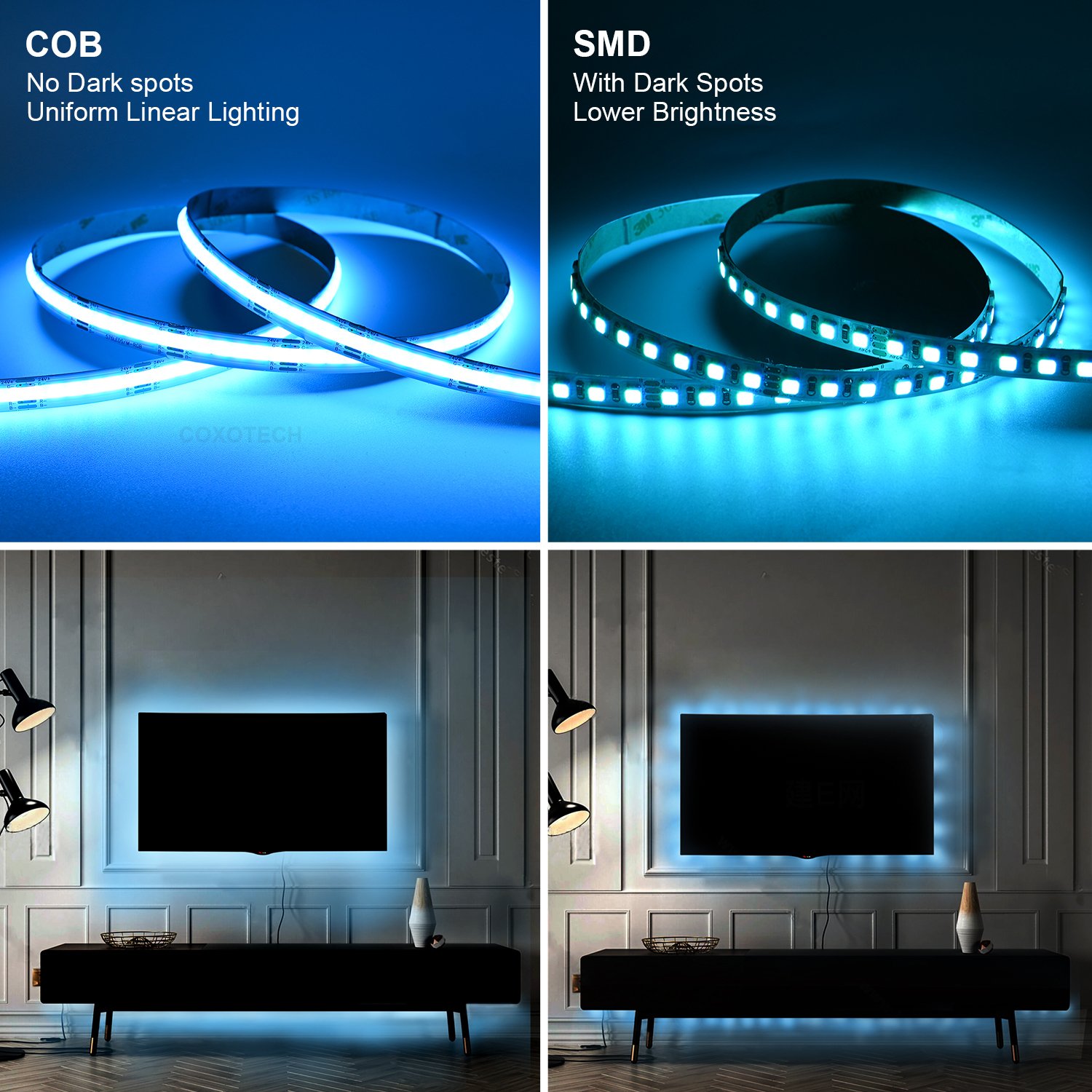 COXO Rgb Cct Cob Led Strip Rgbww 12v 3 Years Warrant Blue Red 5m 20m Rgbcct 5in1 24v 5050 Rgbw Rgb Led Strips Lights