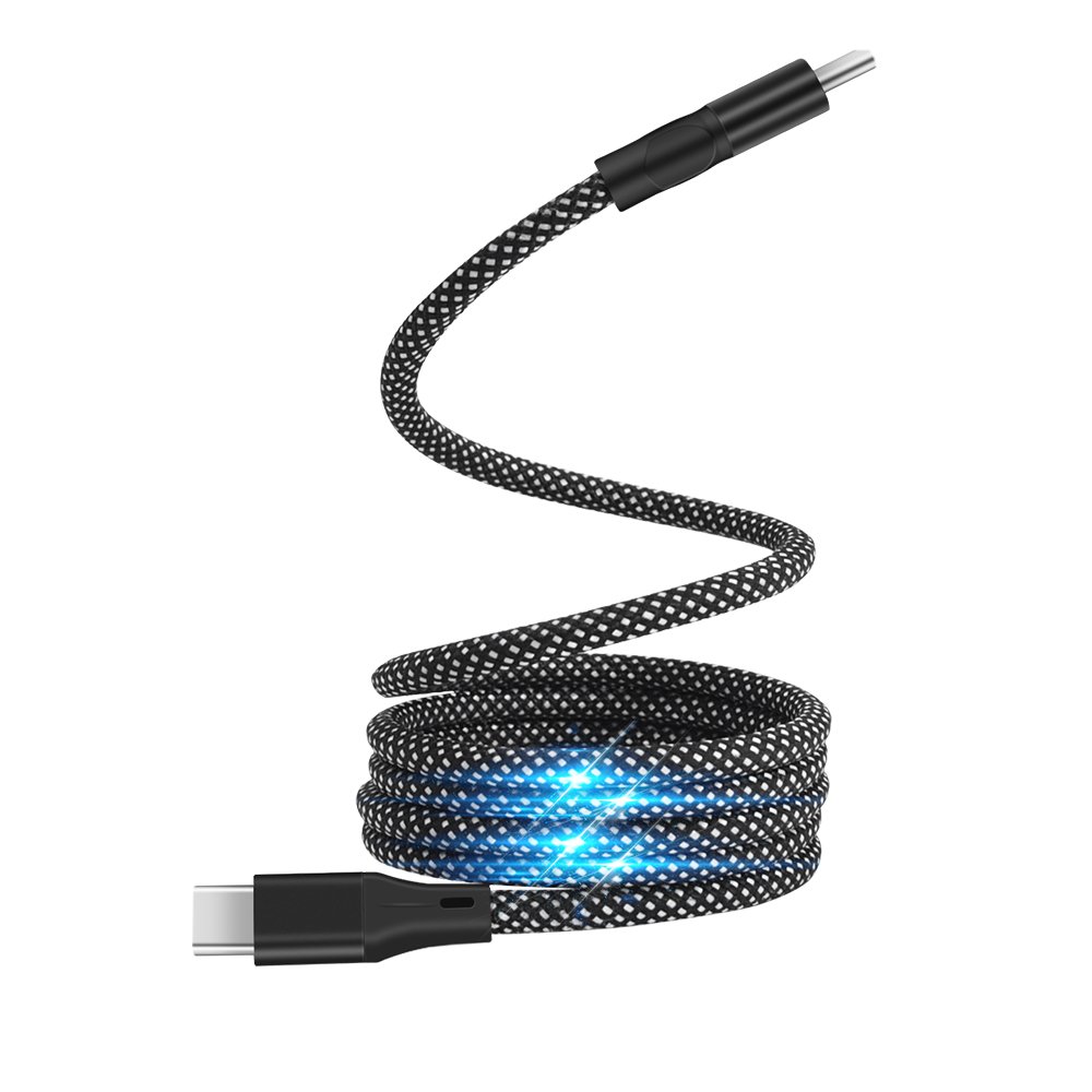 Customize Logo Magnet USB Cable Auto Stretch Anti-tangle Magnetic Usb Cable C to Usb C Fast Charger Cable