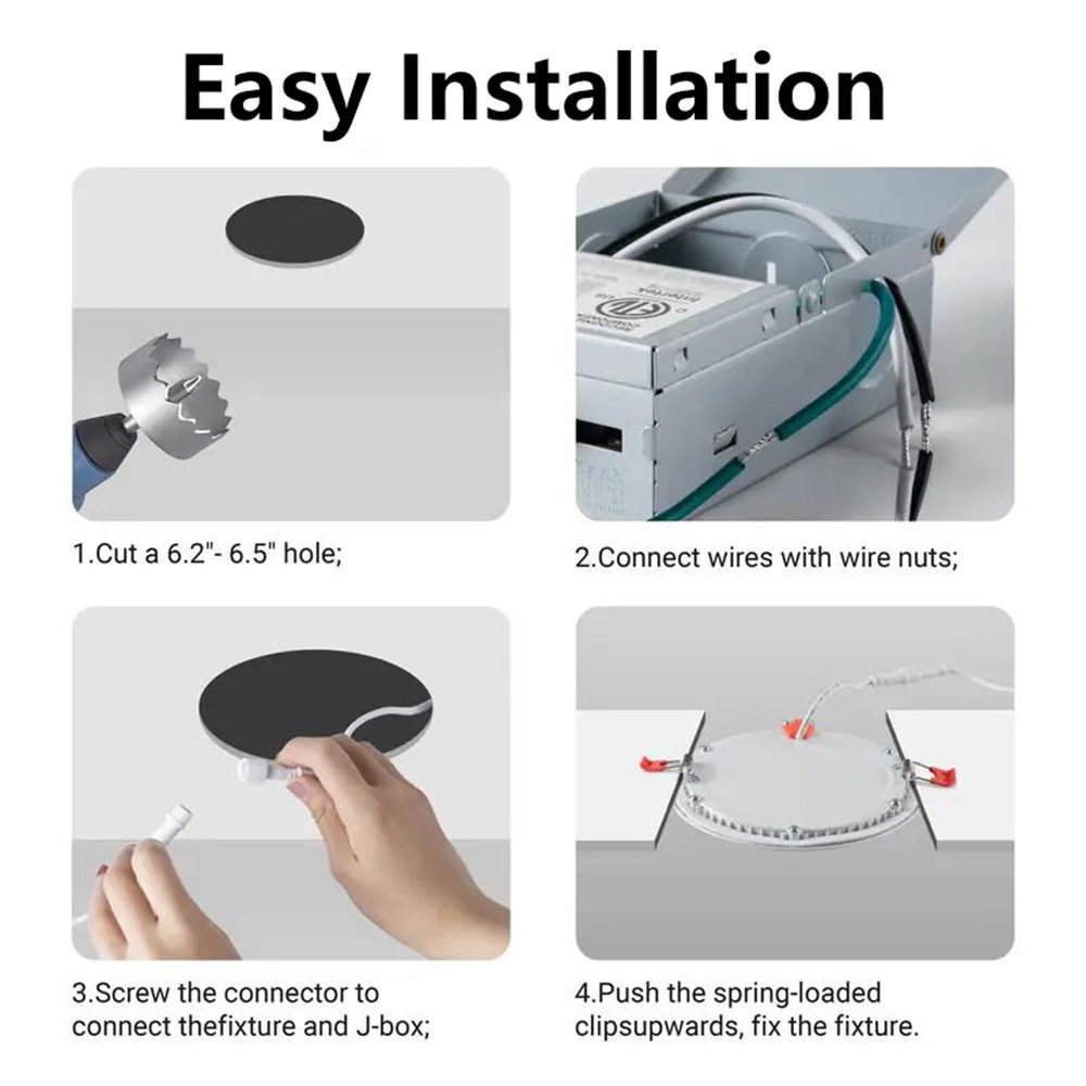 5CCT 4 Inch 9W 6 Inch 12W Dimmable Recessed Downlight Flat ETL Led Panel Light for Home Office Lighting