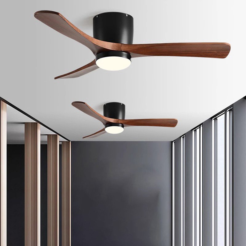 Low Floor Ceiling Fan Light Modern Black Wood Blade DC Remote Control Led Fan Lights Restaurant the Bedroom 110V 220V