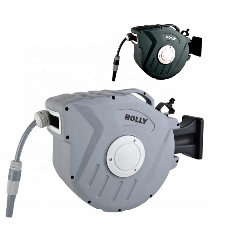 15M 15 Meter Auto Rewindable Garden Hose Reel Retractable 24bar Burst Pressure Retract Hose Reel 50Ft Wall Mountable Hose Reel