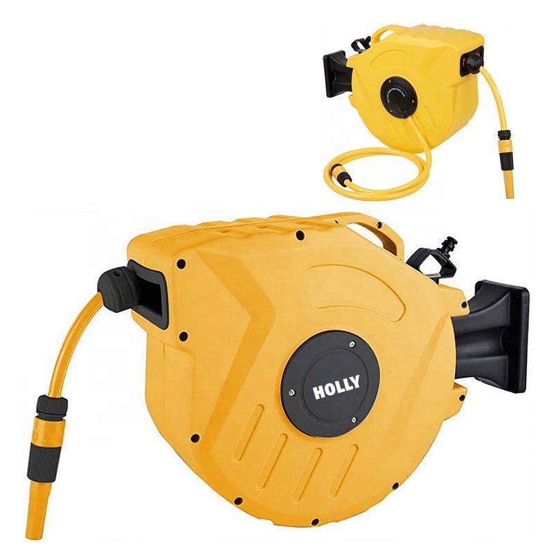 15M 15 Meter Auto Rewindable Garden Hose Reel Retractable 24bar Burst Pressure Retract Hose Reel 50Ft Wall Mountable Hose Reel