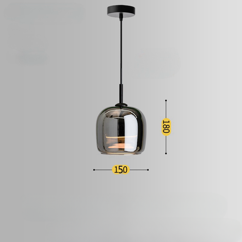 Minimalist Black Luxury Small Led Chandelier Hotel Bedside Smoked Glass Hanging Lamp Kitchen Island Modern Pendant Light