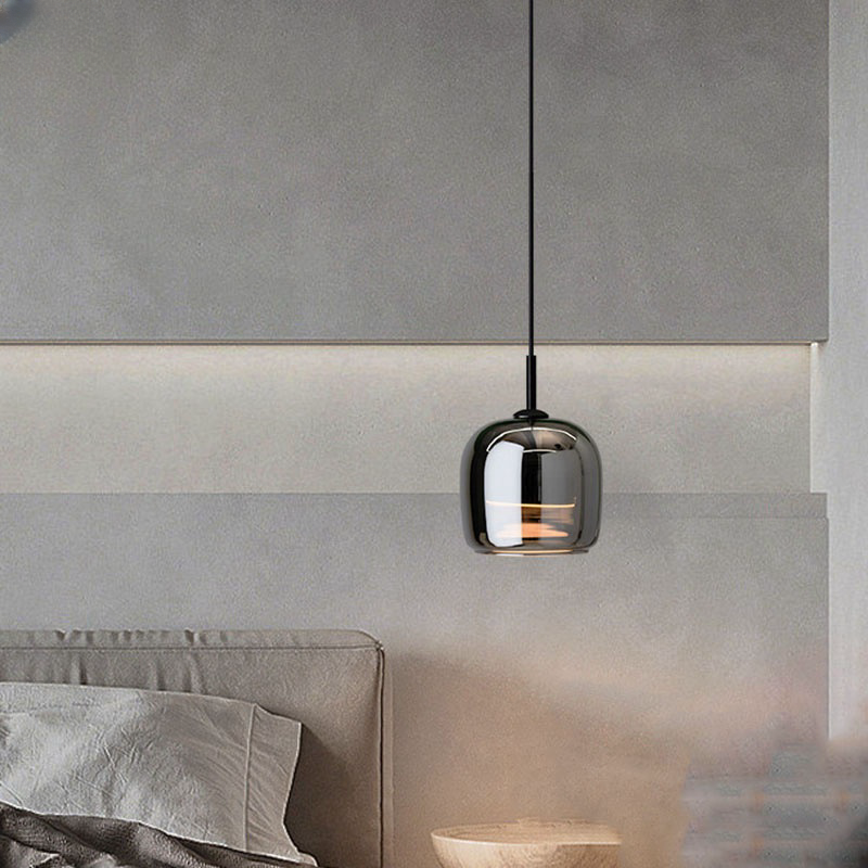 Minimalist Black Luxury Small Led Chandelier Hotel Bedside Smoked Glass Hanging Lamp Kitchen Island Modern Pendant Light