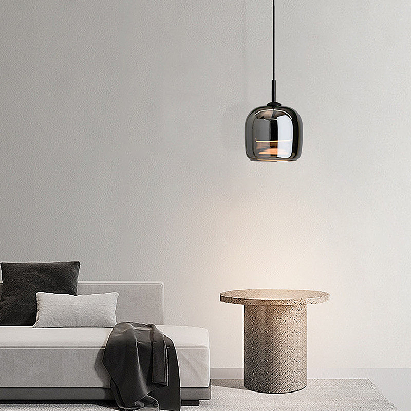 Minimalist Black Luxury Small Led Chandelier Hotel Bedside Smoked Glass Hanging Lamp Kitchen Island Modern Pendant Light