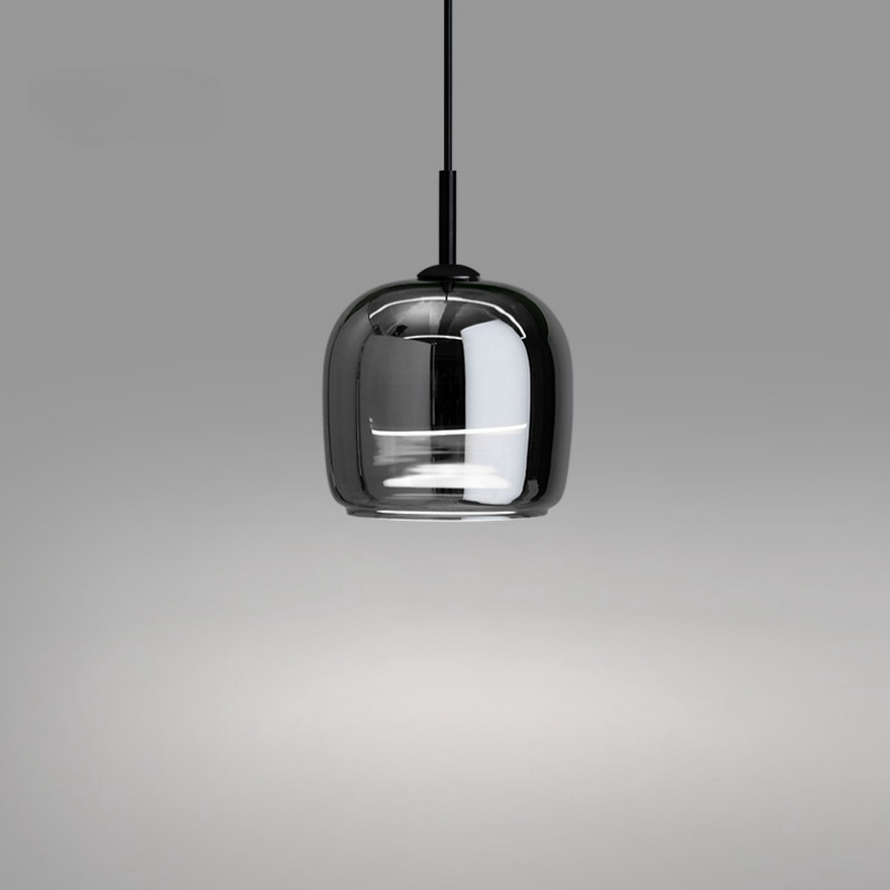 Minimalist Black Luxury Small Led Chandelier Hotel Bedside Smoked Glass Hanging Lamp Kitchen Island Modern Pendant Light