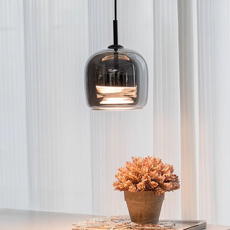 Minimalist Black Luxury Small Led Chandelier Hotel Bedside Smoked Glass Hanging Lamp Kitchen Island Modern Pendant Light