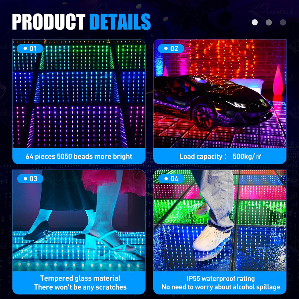 Top Removable Wired 3d Infinity Mirror Lighted Led Dance Floor for Wedding Party Stage