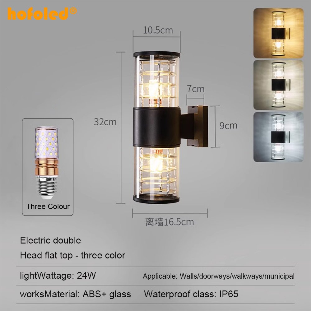 Hofoled Outdoor Garden Porch Door Lighting Lamp Led Round Tube Double Head Wall Light Sconce