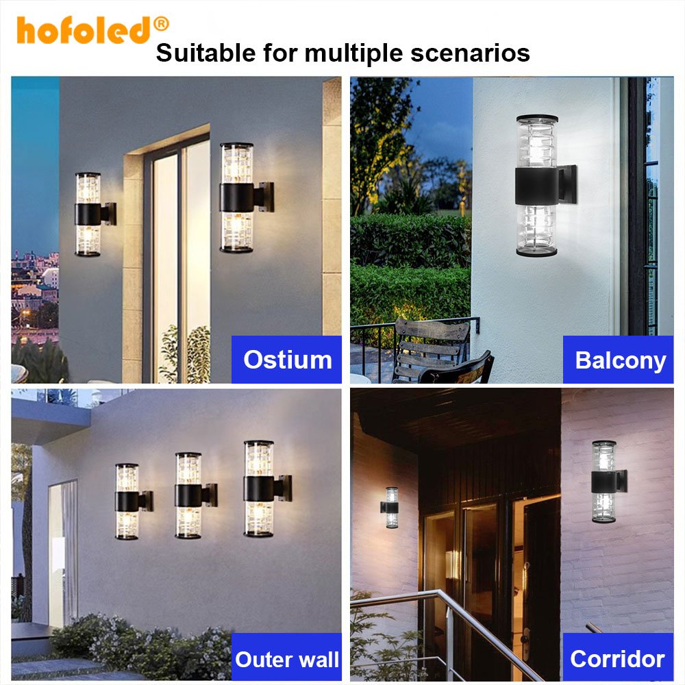 Hofoled Outdoor Garden Porch Door Lighting Lamp Led Round Tube Double Head Wall Light Sconce