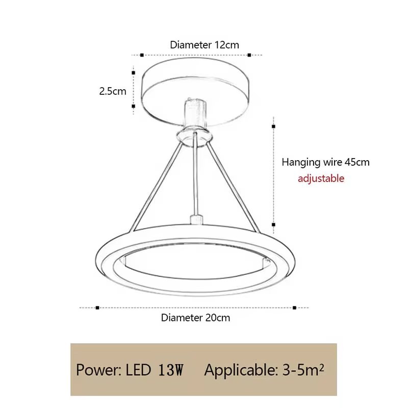 Modern 13W LED Wrought Iron Ceiling Lamp Simple Indoor Lighting Pendant for Living Room Aisle Corridor for Hotels