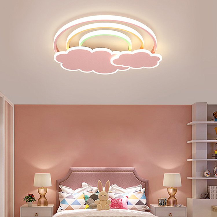 Circular rainbow Children's Room LED Ceiling Light 50cm 48W Eye protection Cartoon 3CCT Stepless Dimmable Bedroom Ceiling Light