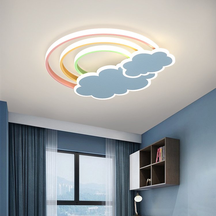 Circular rainbow Children's Room LED Ceiling Light 50cm 48W Eye protection Cartoon 3CCT Stepless Dimmable Bedroom Ceiling Light