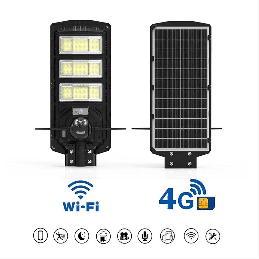 300W Integrated Street Light Wifi Security Camera Supports Voice Chat PIR Motion Sensor IP65 Courtyard Solar Street Light