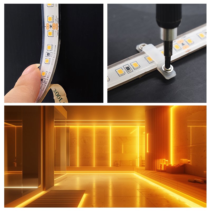 High Temperature 105C Sauna LED IP68 Waterproof Stream Saunas Room Flexible Linear Lights 24V 2700K Warm White LED Strip Lights