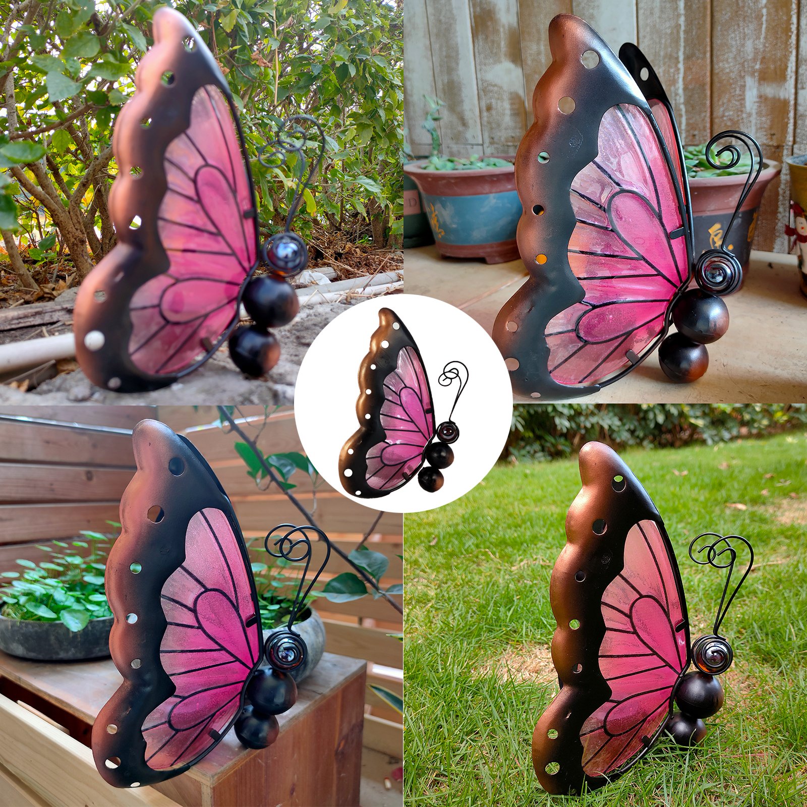 Waterproof Yard Lamp Patio Lawn Pathway Decor Metal Glass Decorative Lights LED Outdoor Lighting Solar Butterfly Garden Light