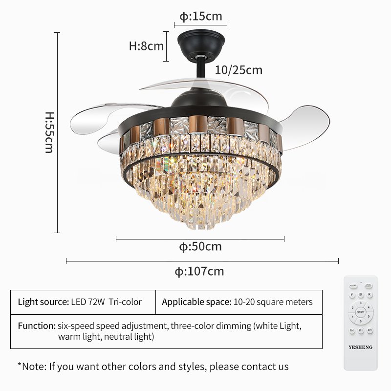 Y113 Crystal Chandelier Fan with 42inch with Remote Control Ceiling Fans with Crystal Chandeliers