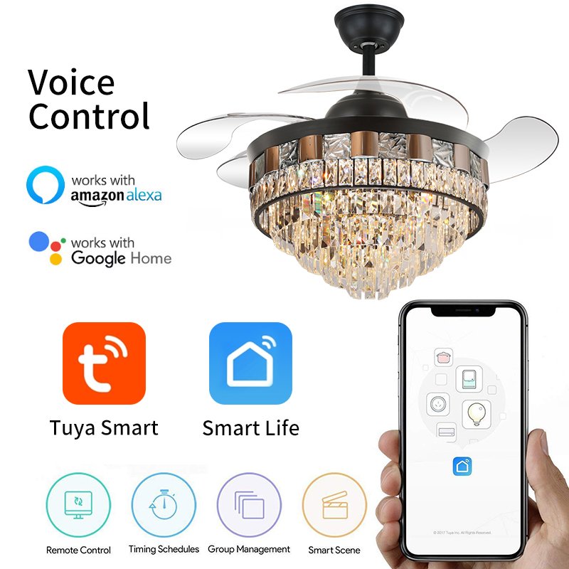 Y113 Crystal Chandelier Fan with 42inch with Remote Control Ceiling Fans with Crystal Chandeliers
