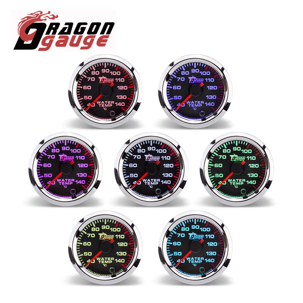 DRAGON GAUGE Needle Seven Color 2" 52mm 40~140 Celsius Water Temperature Gauge With Sensor Auto Meter 12v Universal (5044)