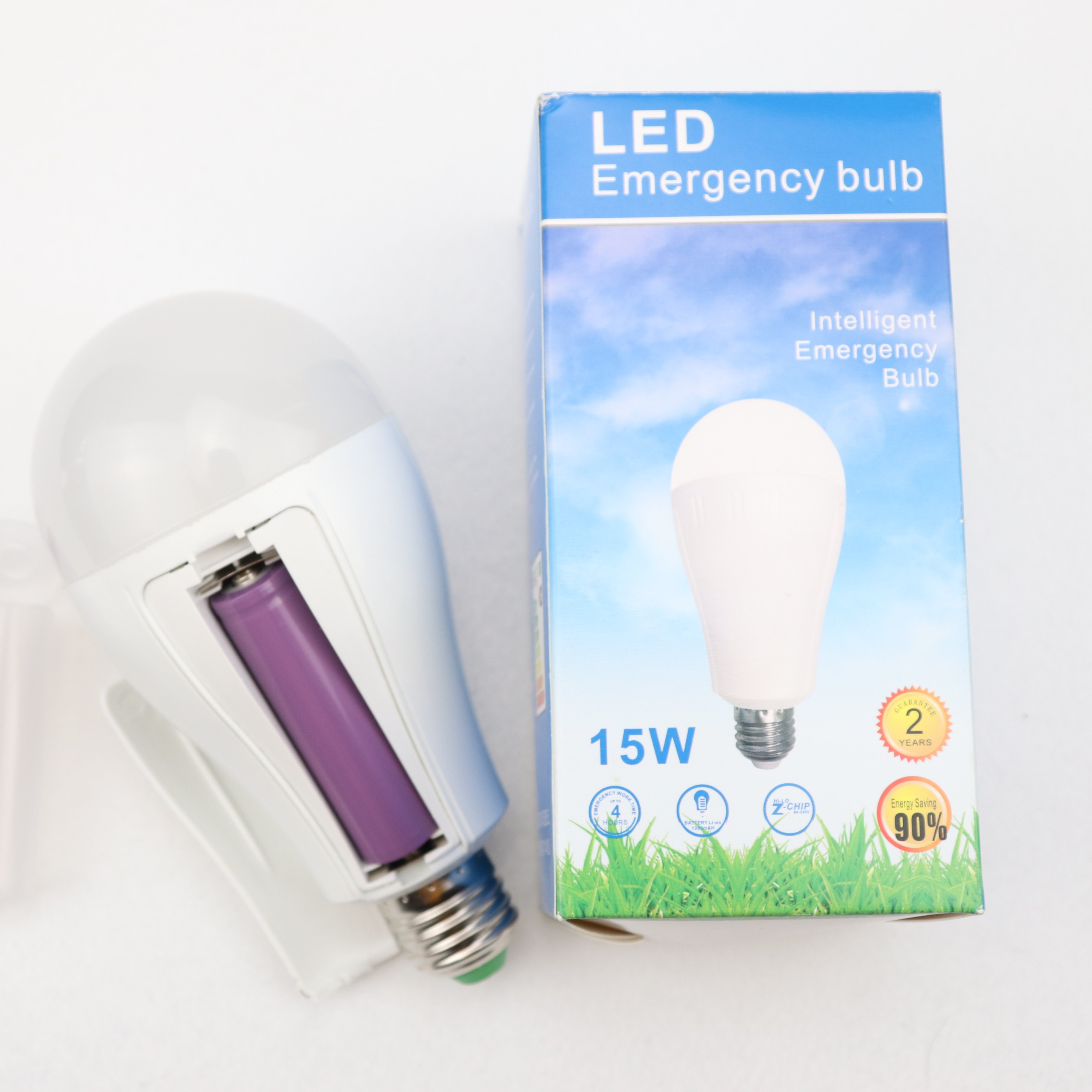 E27 Emergency LED Light Bulb Rechargeable Intelligent Lamp White Li-ion Battery Camping Plastic Super Bright 15 Watt 80 24 Hours