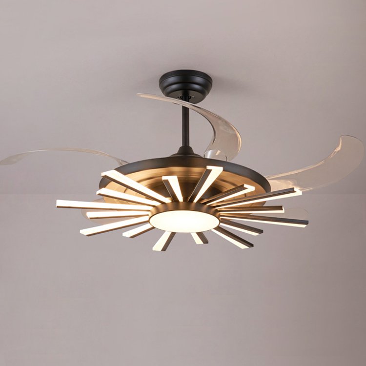 Bladeless Retractable Black Industry Ceiling Fan Chandelier Living Room Large Round Modern Ceiling Fan With Led Light