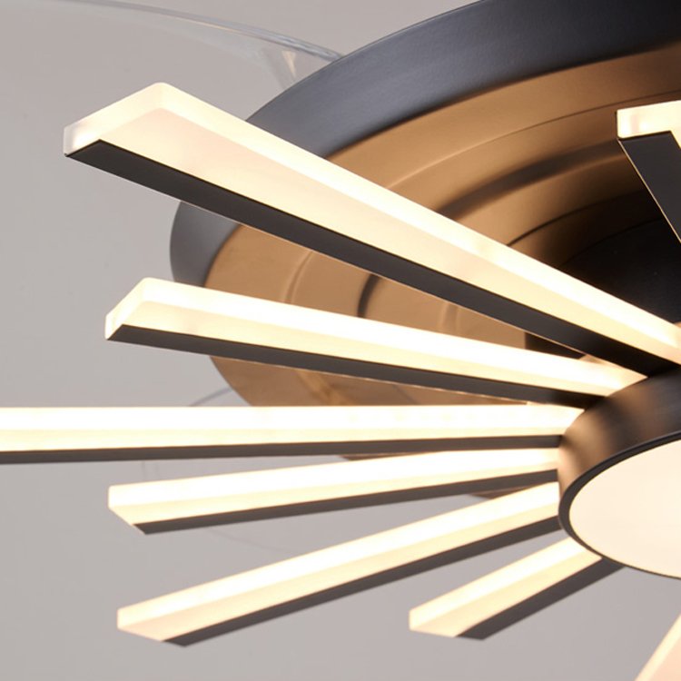 Bladeless Retractable Black Industry Ceiling Fan Chandelier Living Room Large Round Modern Ceiling Fan With Led Light