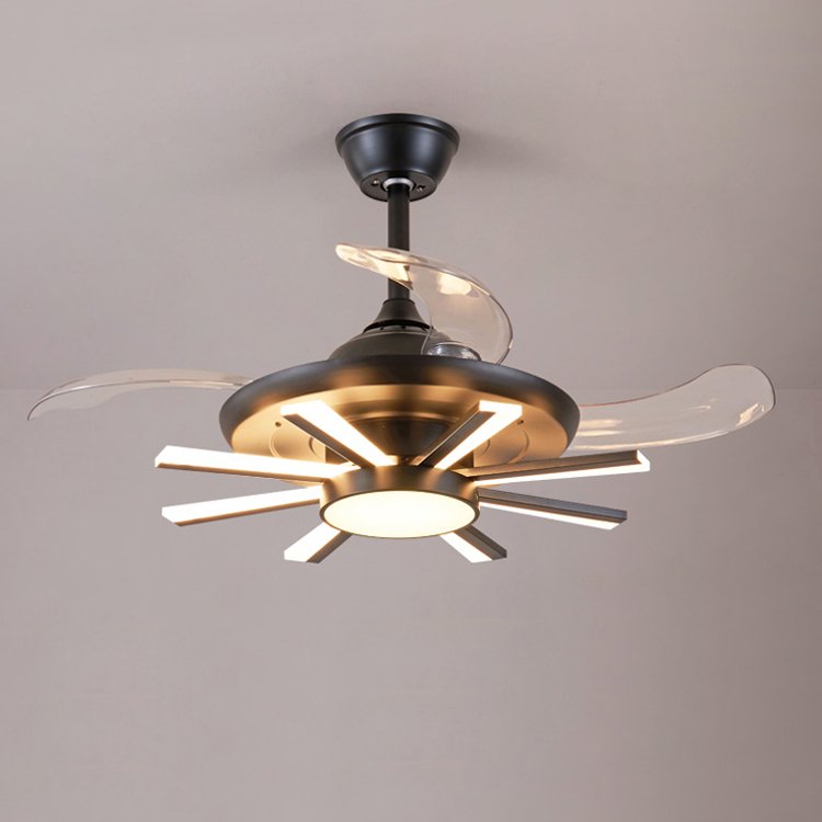 Bladeless Retractable Black Industry Ceiling Fan Chandelier Living Room Large Round Modern Ceiling Fan With Led Light