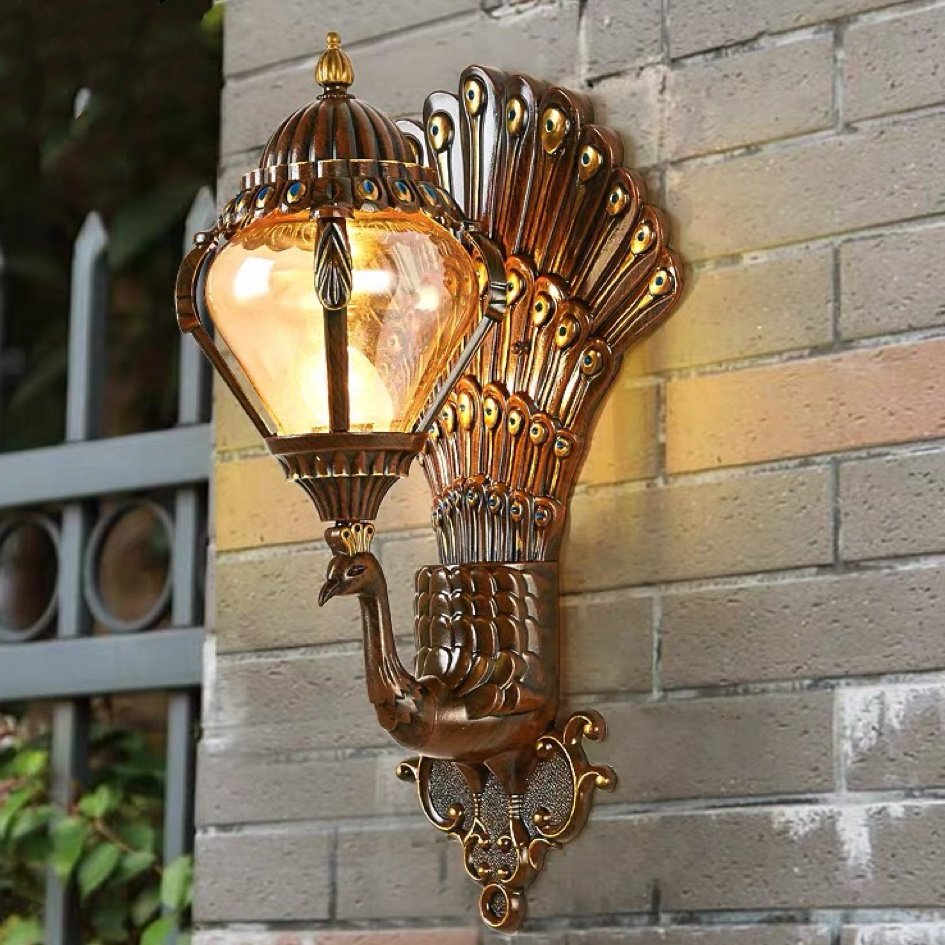 Outdoor Waterproof Wall Lamp European Style Retro Villa Entrance Balcony Corridor Peacock Courtyard Outdoor Wall LED Light