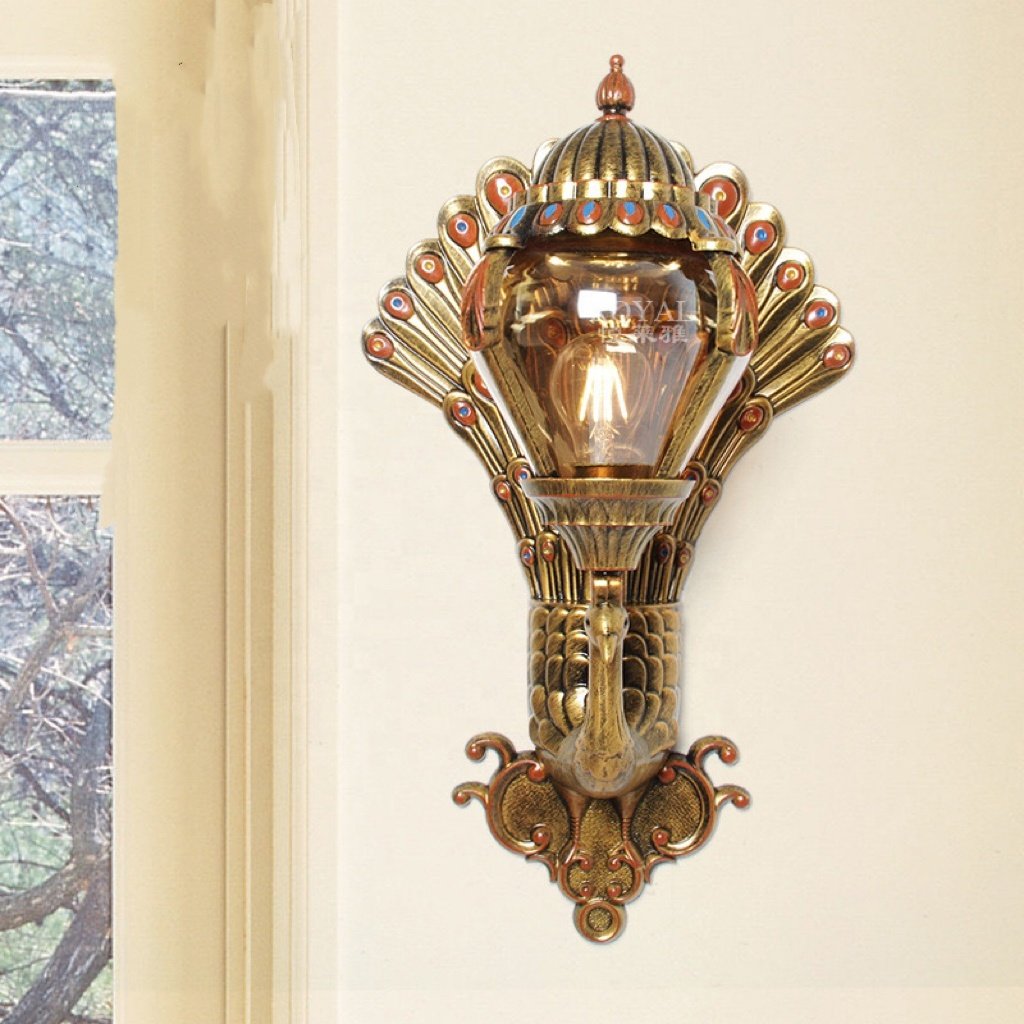 Outdoor Waterproof Wall Lamp European Style Retro Villa Entrance Balcony Corridor Peacock Courtyard Outdoor Wall LED Light