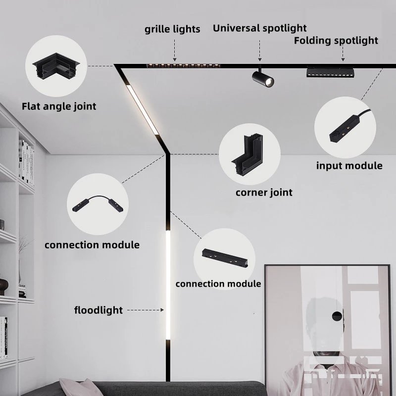Modern Recessed Magnetic Track Lights Design Led Lamp Magnetic Rail Ceiling System Indoor Track Lighting Spot Rail Spotlights