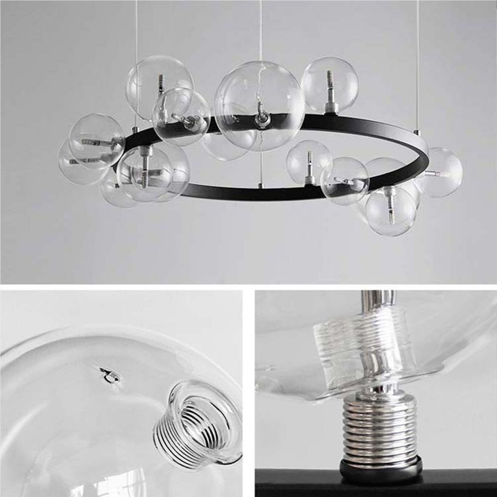 Black Luxury High Ceilings Round Pendant Light Led Hanging Lamp Dining Bedroom Living Room Modern Glass Bubble Chandelier