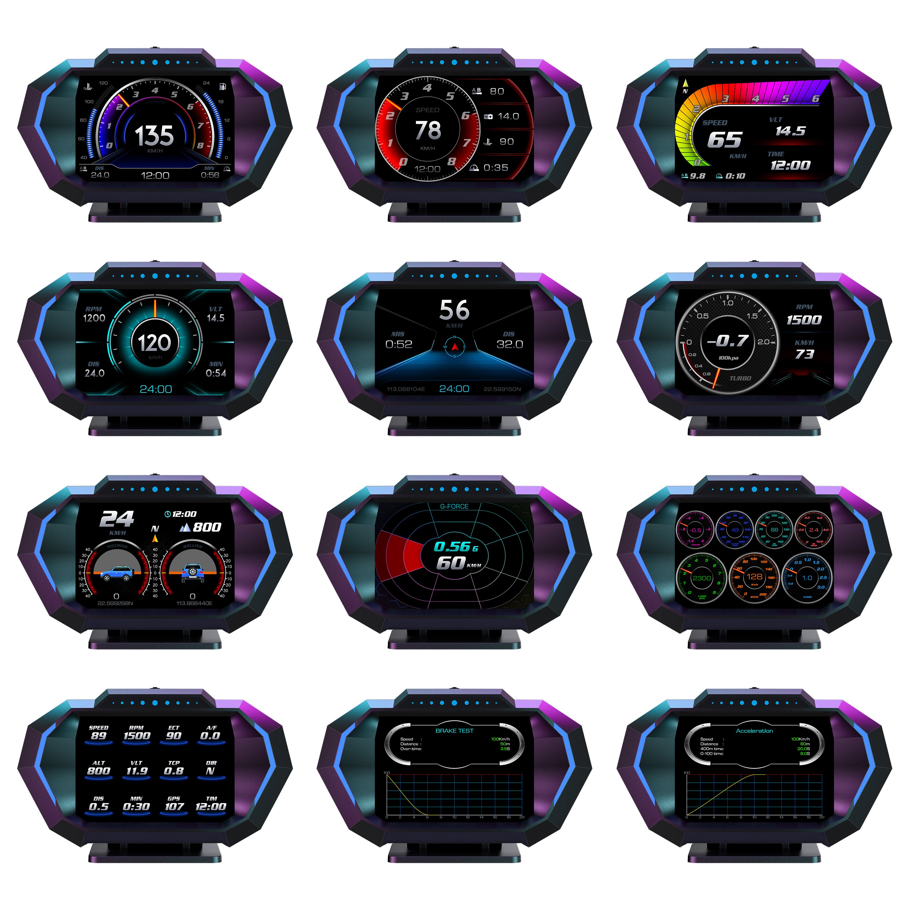 WiiYii Factory Direct 2025 Car OBD2 Gauge P24 Diagnostic Tool GPS Slope Meter Fast Refresh Rate G-Force HUD Auto Meter