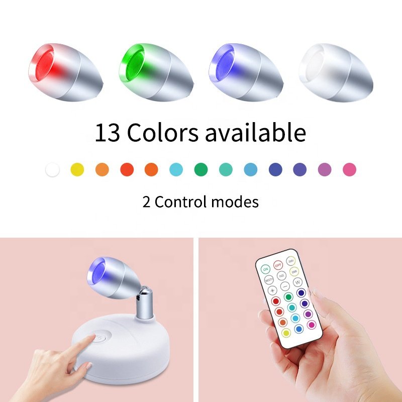 New RGB 13 Colors Cabinet Lights Wireless Spotlights Remote Dimmable Wall Lamp for Room Art Showroom Hallway Lighting