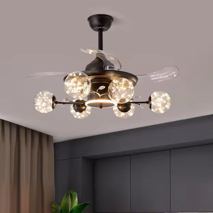 Living Room Bedroom Modern Large Bladeless Ceiling Fan With Led Light Black Industrial Chandelier Fan Ceiling Fan Light