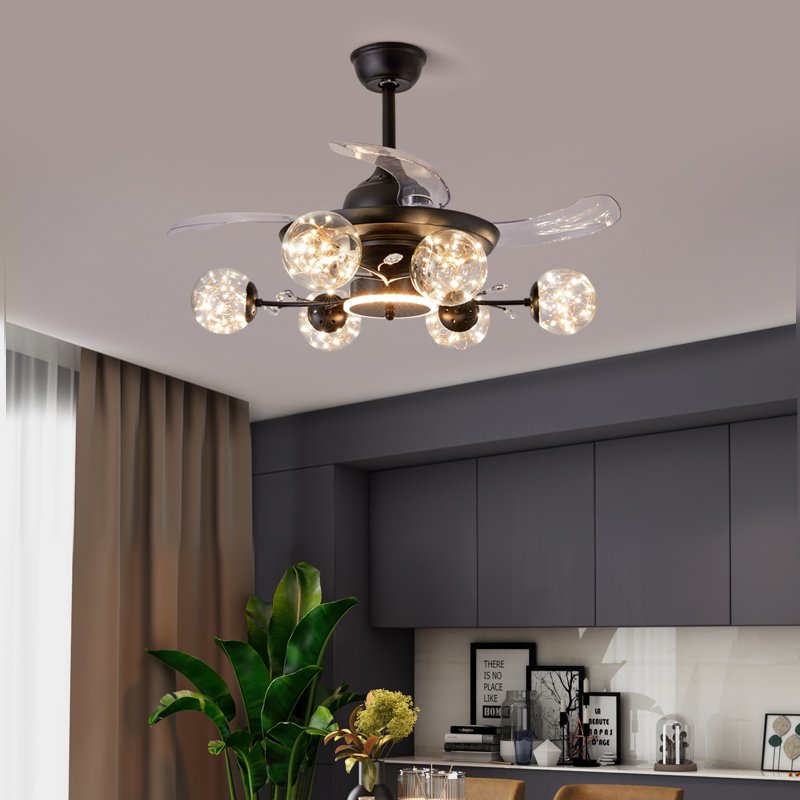 Living Room Bedroom Modern Large Bladeless Ceiling Fan With Led Light Black Industrial Chandelier Fan Ceiling Fan Light
