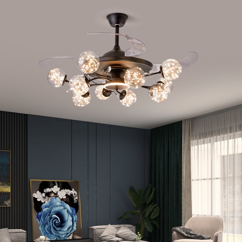 Living Room Bedroom Modern Large Bladeless Ceiling Fan With Led Light Black Industrial Chandelier Fan Ceiling Fan Light