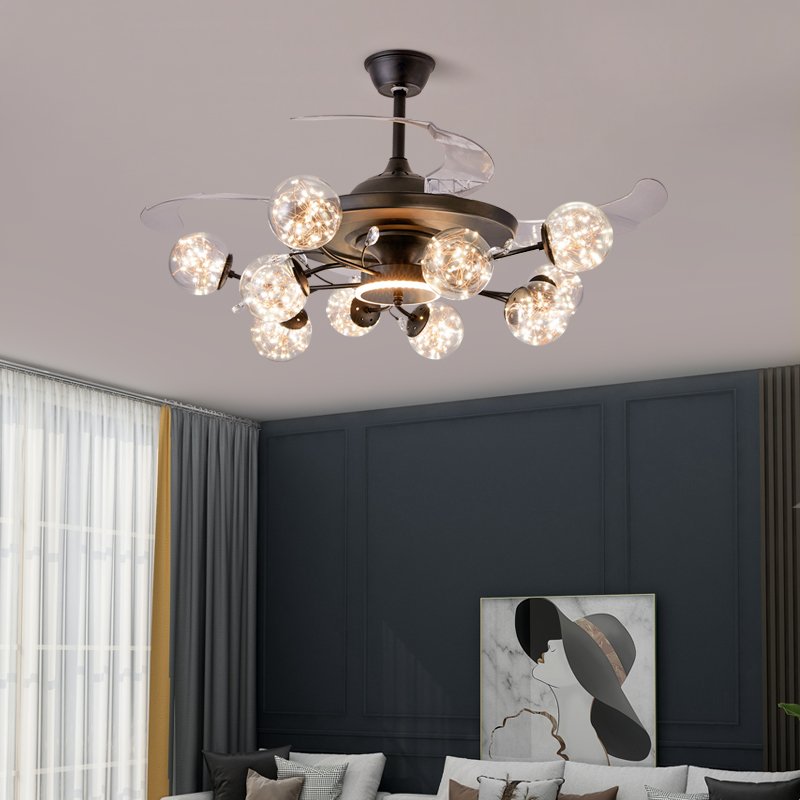 Living Room Bedroom Modern Large Bladeless Ceiling Fan With Led Light Black Industrial Chandelier Fan Ceiling Fan Light