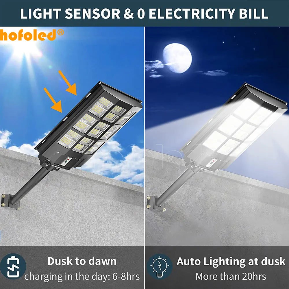Hotsale 1200W Outdoor Sensor Solar Lamp Remote Control Hofoled Waterproof IP65 Solar Street Light for Garden Farm Road Warehouse