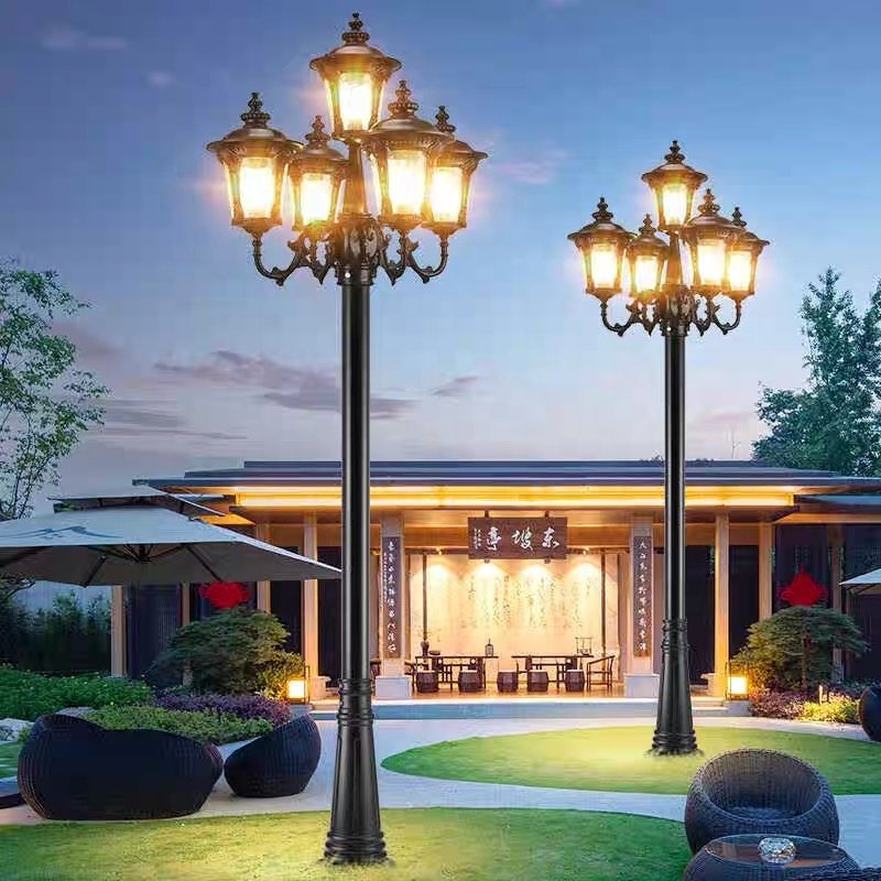 Black European Style Outdoor Garden Light with Five Heads Waterproof Garden Landscape Villa Solar Garden Lights