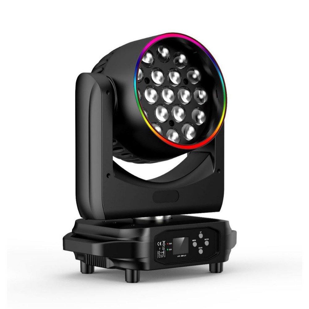 New Stage Lighting RGBW 19x15W Zoom LED Wash Moving Head Lights With Strip Ring for Stage Event Theater Rental