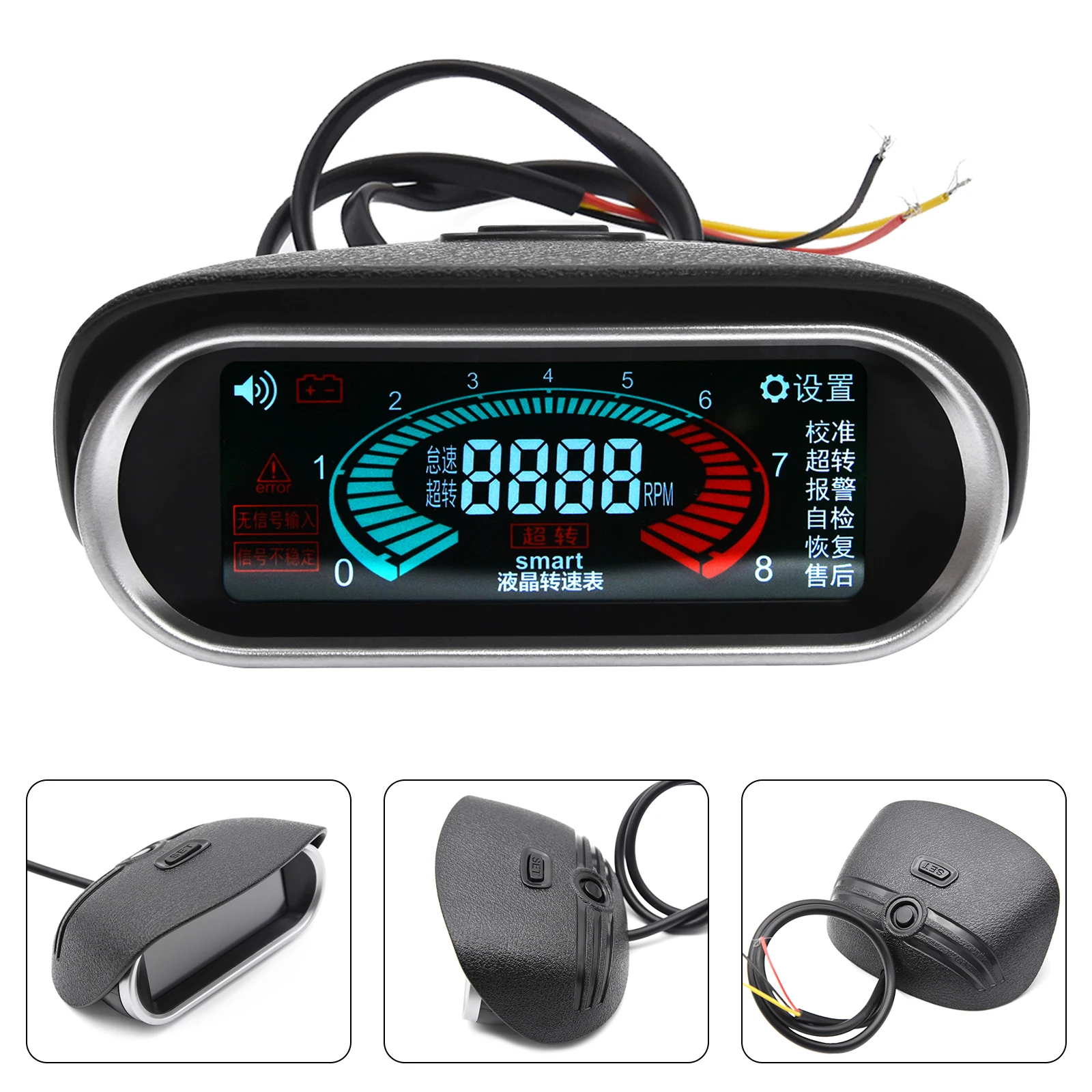 Auto Tachometer Smart Digital LCD Gauge 0-9999 RPM Meter Tachometer Diesel Gasoline Engine 1-10 Cylinder LCD Gauge 12V/24V