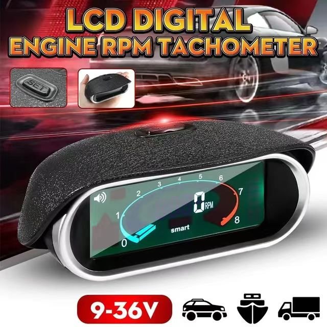 Auto Tachometer Smart Digital LCD Gauge 0-9999 RPM Meter Tachometer Diesel Gasoline Engine 1-10 Cylinder LCD Gauge 12V/24V