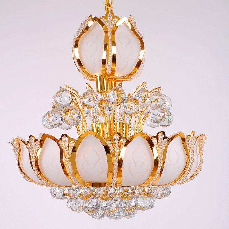 European Gold Dining Room Crystal Round LED Bedroom Chandeliers Dining Room Staircase Pendant Lamps